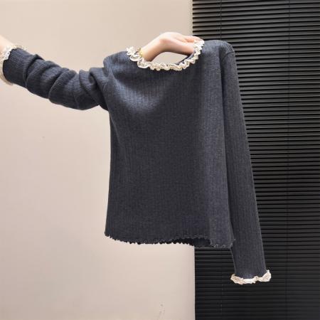 FA55161# 法式内搭长袖针织衫女秋冬季新款高级感修身显瘦打底上衣 服裝批發女裝批發服飾貨源