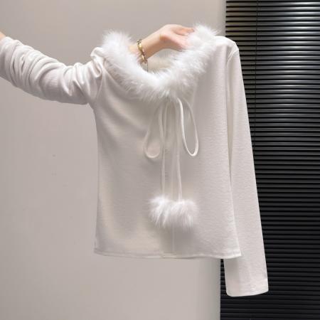 FA55162# 气质小众毛领系带针织衫女秋冬季新款辣妹显瘦内搭上衣 服裝批發女裝批發服飾貨源