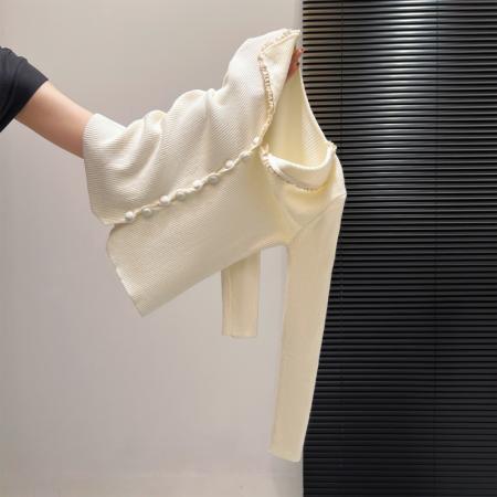 FA55163# 法式温柔风木耳边翻领纽扣长袖针织衫上衣女秋冬显瘦修身毛衣 服裝批發女裝批發服飾貨源