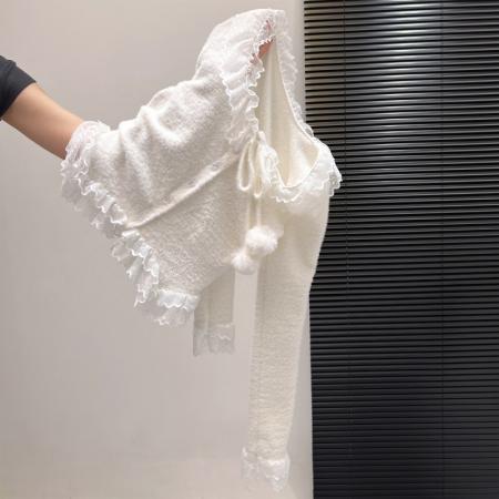 FA55165# 甜美蕾丝拼接系带毛球长袖T恤毛针织衫打底内穿温柔穿搭少女 服裝批發女裝批發服飾貨源