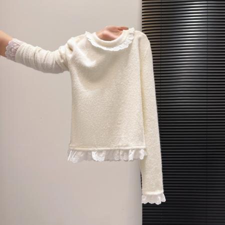 FA55166# 秋冬新款韩版修身甜美减龄显瘦休闲百搭花边套头毛衣 服裝批發女裝批發服飾貨源