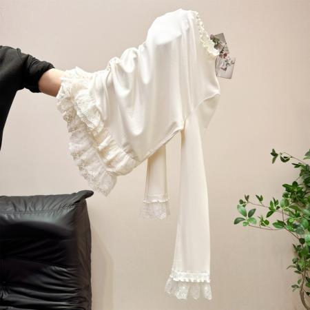 FA55167# 法式小香风磨毛加绒蕾丝拼接长袖打底秋冬木耳边半高领内搭女 服裝批發女裝批發服飾貨源