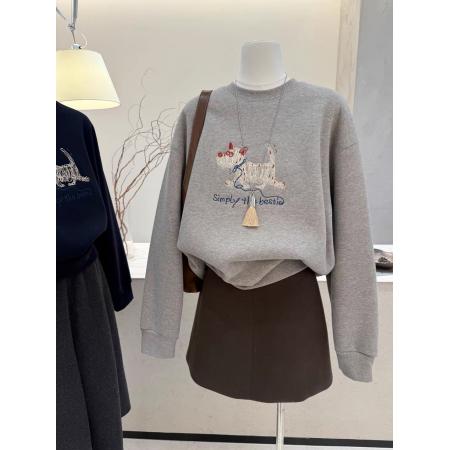 FA55169# 华棉复真超特大码300斤百搭韩版刺绣卫衣女秋冬新款宽松加绒上衣 服裝批發女裝批發服飾貨源