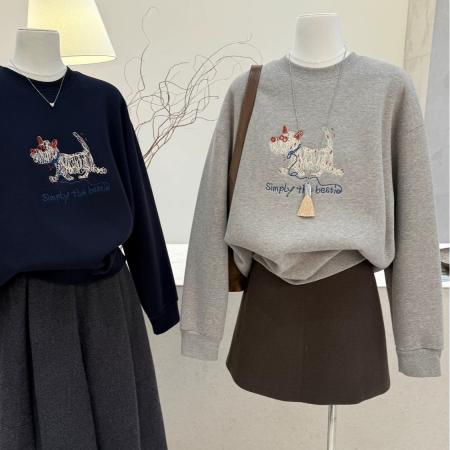 FA55169# 华棉复真超特大码300斤百搭韩版刺绣卫衣女秋冬新款宽松加绒上衣 服裝批發女裝批發服飾貨源