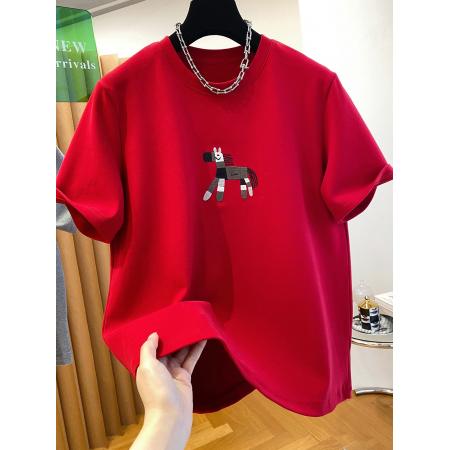 FA55173# 德绒特大码300斤韩版百搭刺绣短袖T恤女冬季宽松休闲女士上衣 服裝批發女裝批發服飾貨源