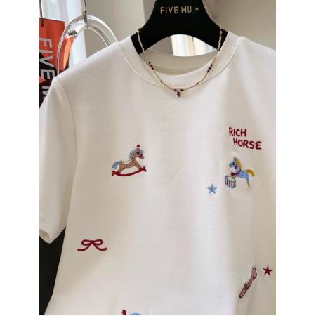 FA55174# 德绒特大码300斤早春新款韩版百搭休闲重工卡通刺绣短袖T恤女 服裝批發女裝批發服飾貨源