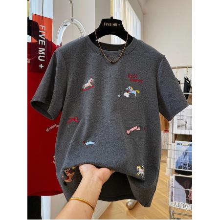 FA55174# 德绒特大码300斤早春新款韩版百搭休闲重工卡通刺绣短袖T恤女 服裝批發女裝批發服飾貨源