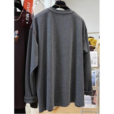 FA55176# 德绒特大码300斤韩版百搭休闲卡通刺绣小马宽松磨毛长袖T恤上衣女 服裝批發女裝批發服飾貨源