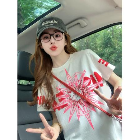 FA55191# 白色小香风潮牌短袖t恤女新款夏季欧货洋气高级正肩纯棉上衣 服裝批發女裝批發服飾貨源