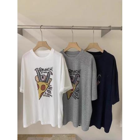 FA55196# 棉印花披萨图案短袖T恤女 服裝批發女裝批發服飾貨源