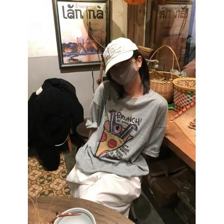 FA55196# 棉印花披萨图案短袖T恤女 服裝批發女裝批發服飾貨源