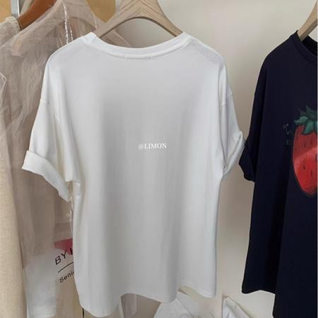 FA55198# 棉设计感草莓印花宽松短袖T恤 服裝批發女裝批發服飾貨源