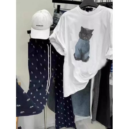 FA55199# 棉猫咪卡通印花短袖T恤女印花 服裝批發女裝批發服飾貨源
