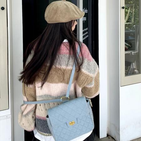 FA55204# 彩色条纹针织开衫女新款秋冬季慵懒洋气休闲时尚软糯镂空毛衣外套 服裝批發女裝批發服飾貨源