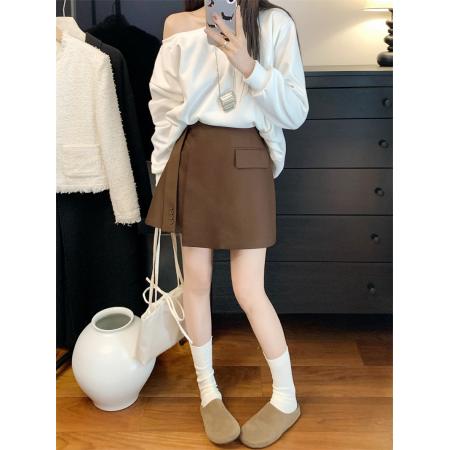 FA55208# ～春高腰不规则飘带西装短裤遮肉显瘦a字半身裙 服裝批發女裝批發服飾貨源