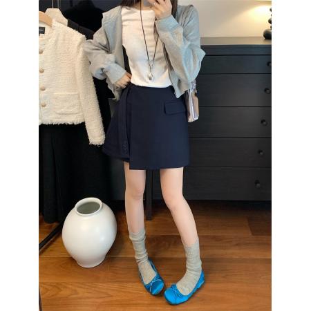 FA55208# ～春高腰不规则飘带西装短裤遮肉显瘦a字半身裙 服裝批發女裝批發服飾貨源