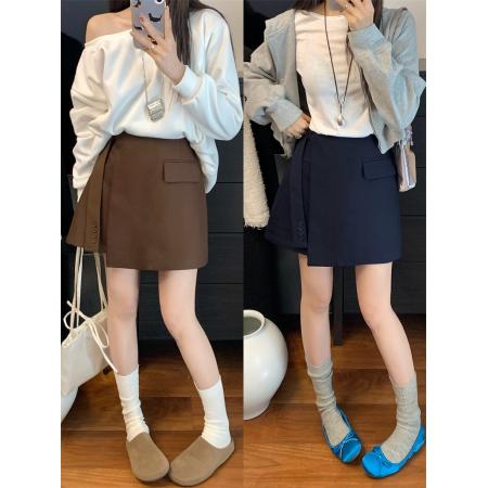 FA55208# ～春高腰不规则飘带西装短裤遮肉显瘦a字半身裙 服裝批發女裝批發服飾貨源