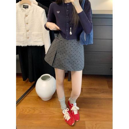 FA55209# ～春复古时髦波点毛呢半身裙瘦A字短裙 服裝批發女裝批發服飾貨源