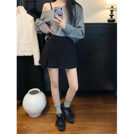 FA55209# ～春复古时髦波点毛呢半身裙瘦A字短裙 服裝批發女裝批發服飾貨源