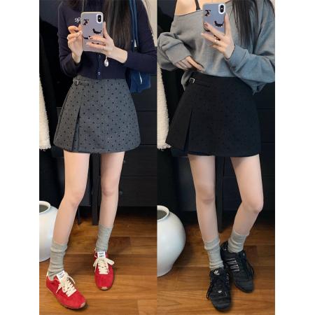 FA55209# ～春复古时髦波点毛呢半身裙瘦A字短裙 服裝批發女裝批發服飾貨源