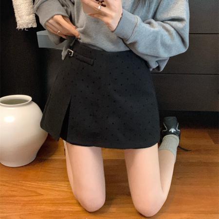 FA55209# ～春复古时髦波点毛呢半身裙瘦A字短裙 服裝批發女裝批發服飾貨源