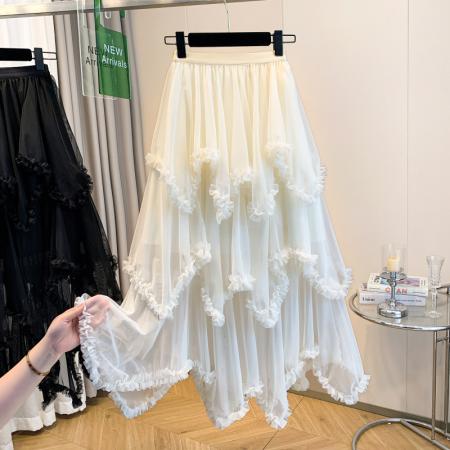 FA55212# 大码女装春夏新款胖mm法式气质不规则荷叶边减龄显瘦半身裙子 服裝批發女裝批發服飾貨源