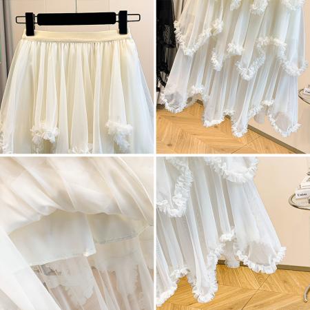 FA55212# 大码女装春夏新款胖mm法式气质不规则荷叶边减龄显瘦半身裙子 服裝批發女裝批發服飾貨源