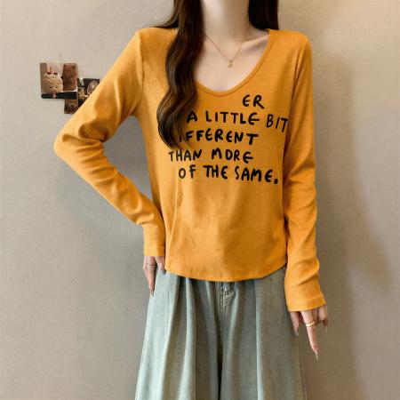 FA55217# 纯棉超好看长袖t恤女秋季新款大码胖MM显瘦修身内搭打底衫v领上衣 服裝批發女裝批發服飾貨源