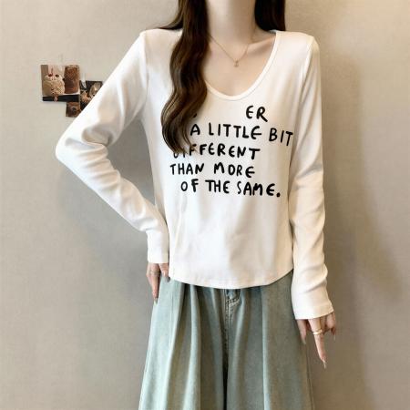 FA55217# 纯棉超好看长袖t恤女秋季新款大码胖MM显瘦修身内搭打底衫v领上衣 服裝批發女裝批發服飾貨源