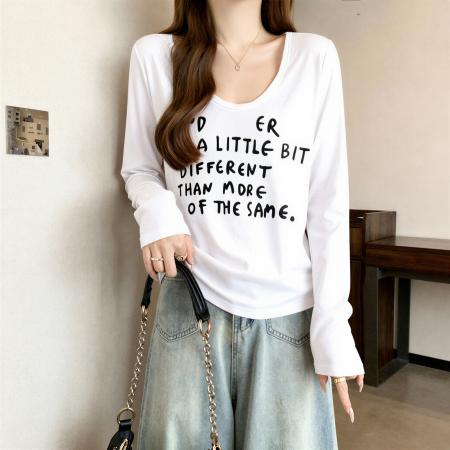 FA55217# 纯棉超好看长袖t恤女秋季新款大码胖MM显瘦修身内搭打底衫v领上衣 服裝批發女裝批發服飾貨源