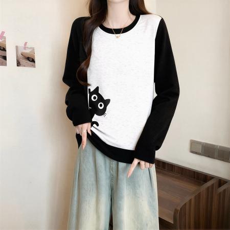 FA55218# 宽松圆领长袖卫衣女秋季新款爆大码胖mm时尚洋气百搭高级上衣 服裝批發女裝批發服飾貨源