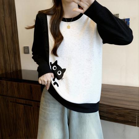 FA55218# 宽松圆领长袖卫衣女秋季新款爆大码胖mm时尚洋气百搭高级上衣 服裝批發女裝批發服飾貨源