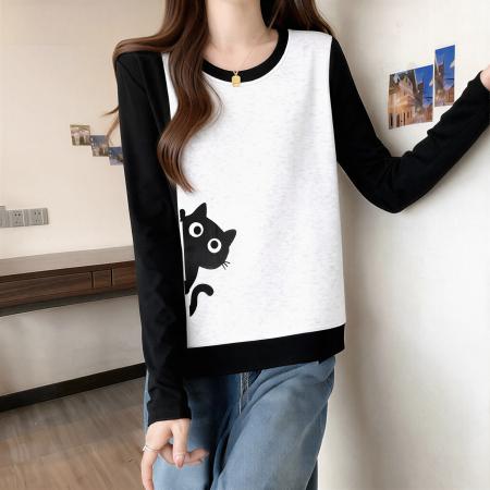 FA55218# 宽松圆领长袖卫衣女秋季新款爆大码胖mm时尚洋气百搭高级上衣 服裝批發女裝批發服飾貨源