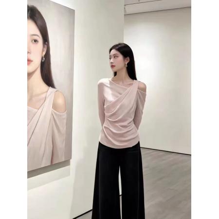 FA55226# 韩系纯欲风长袖T恤女修身显瘦高级感露肩上衣 服裝批發女裝批發服飾貨源