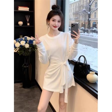 FA55227# 原版面料简约松弛感设计小众扭结绑带长袖t恤女秋慵懒风休闲上衣 服裝批發女裝批發服飾貨源