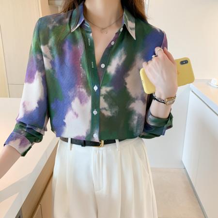 FA55232# 洋气休闲秋季新款女装翻领彩色雪纺衫上衣开衫衬衫打底衫衬衣 服裝批發女裝批發服飾貨源