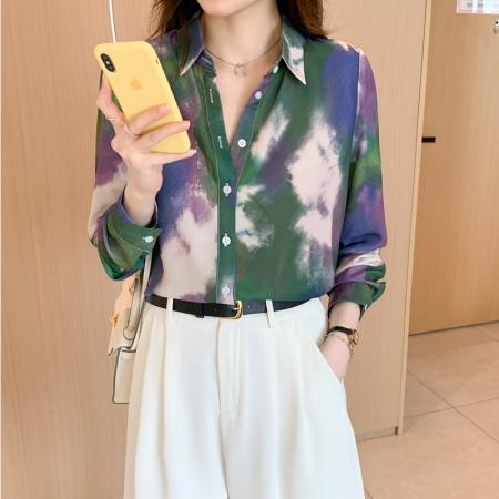 FA55232# 洋气休闲秋季新款女装翻领彩色雪纺衫上衣开衫衬衫打底衫衬衣 服裝批發女裝批發服飾貨源