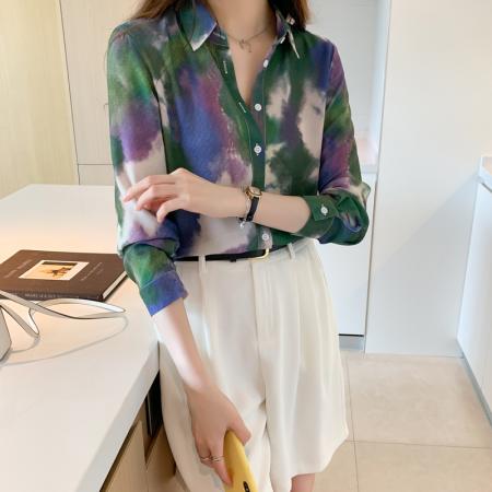 FA55232# 洋气休闲秋季新款女装翻领彩色雪纺衫上衣开衫衬衫打底衫衬衣 服裝批發女裝批發服飾貨源