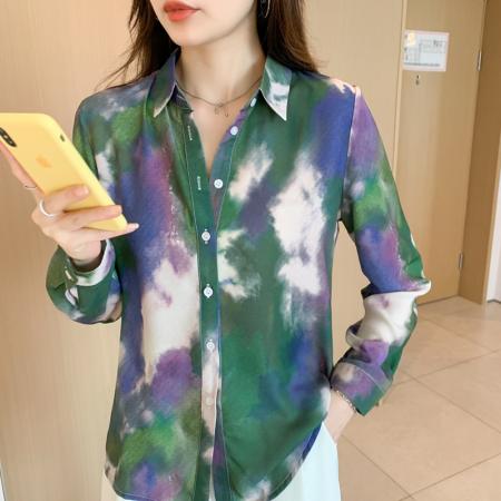 FA55232# 洋气休闲秋季新款女装翻领彩色雪纺衫上衣开衫衬衫打底衫衬衣 服裝批發女裝批發服飾貨源