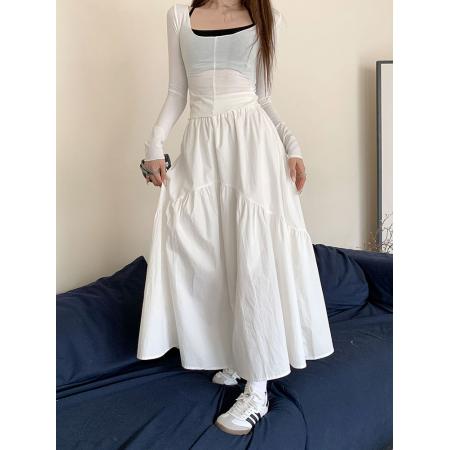 FA55234# 新款韩版松紧腰时尚设计感褶皱拼接长裙女潮 服裝批發女裝批發服飾貨源