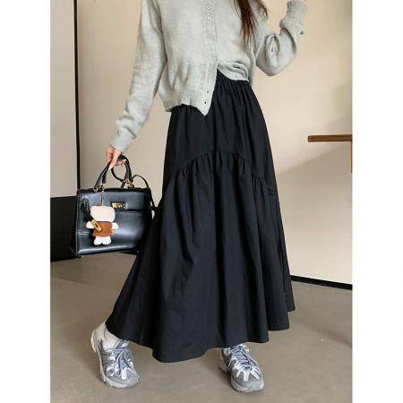 FA55234# 新款韩版松紧腰时尚设计感褶皱拼接长裙女潮 服裝批發女裝批發服飾貨源