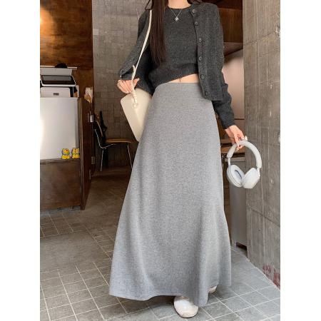 FA55235# 秋季新款韩版高腰糯米裙显瘦针织长裙半身裙A字裙女 服裝批發女裝批發服飾貨源