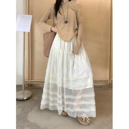 FA55236# 新款法式芭蕾风木耳边网纱半身裙高腰宽松层层蛋糕长裙 服裝批發女裝批發服飾貨源