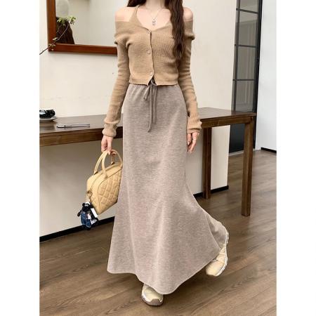 FA55237# 新款韩版针织面料鱼尾裙松紧腰长裙包臀裙半身裙女 服裝批發女裝批發服飾貨源