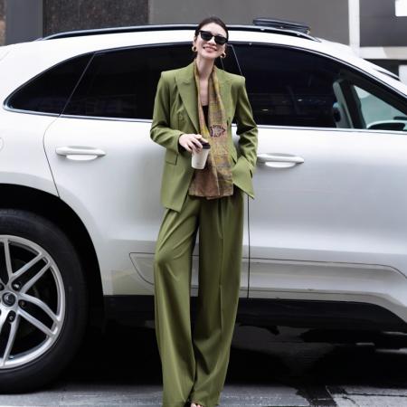 FA55241# 春季新款设计感可调节系带西装阔腿裤配丝巾春装时尚套装 服裝批發女裝批發服飾貨源