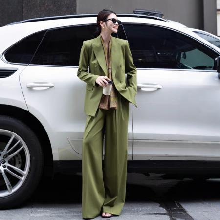 FA55241# 春季新款设计感可调节系带西装阔腿裤配丝巾春装时尚套装 服裝批發女裝批發服飾貨源