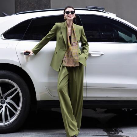 FA55241# 春季新款设计感可调节系带西装阔腿裤配丝巾春装时尚套装 服裝批發女裝批發服飾貨源