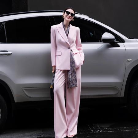 FA55242# 春季新款设计感配丝巾西装阔腿裤时尚休闲春装西装套装 服裝批發女裝批發服飾貨源