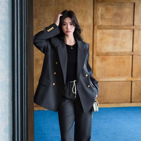 FA55243# 春季新款时尚套装戗驳领西装女西装裤早春西装套装两件套 服裝批發女裝批發服飾貨源