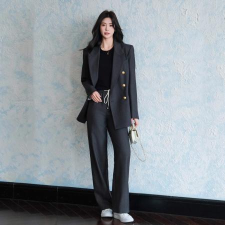 FA55243# 春季新款时尚套装戗驳领西装女西装裤早春西装套装两件套 服裝批發女裝批發服飾貨源